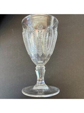4 L.G. Wright Beaded Oval & Scroll Goblets 1970s Clear Pressed Glass 5.5" Tall
